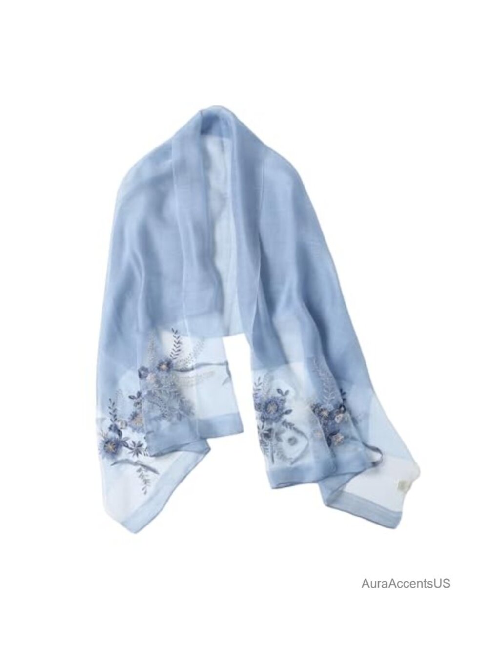 Silk Blend Embroidered Floral Shawl Scarf Wrap Women Semi Sheer